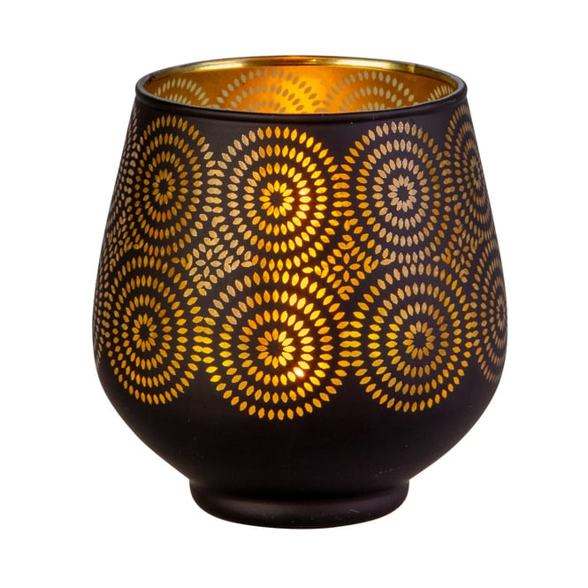 Windlicht - schwarz/gold - aus Glas - ca. 9 x 9,5 cm
