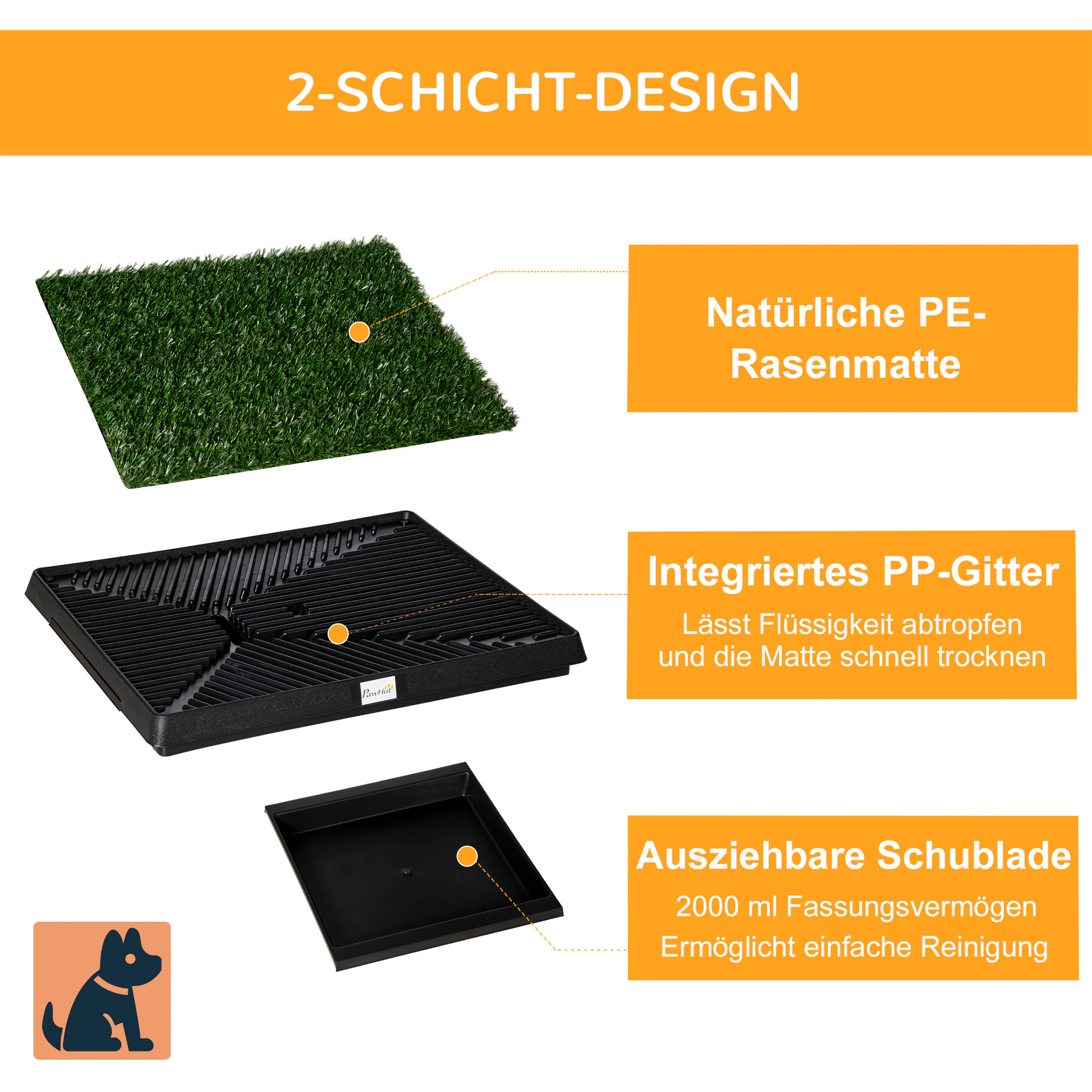 PawHut Welpentoilette mit herausnehmbarer Schublade grün, schwarz 51 x 63 x 6 cm (LxBxH)