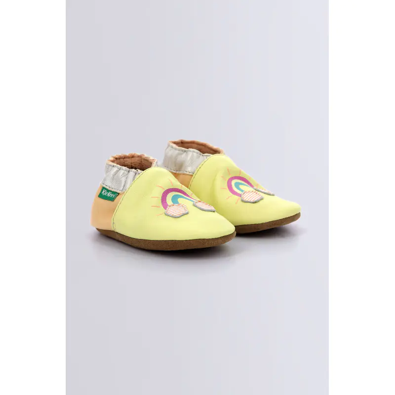 Kickbaby rainbo Jaune CHAUSSONS Cuir Bébé