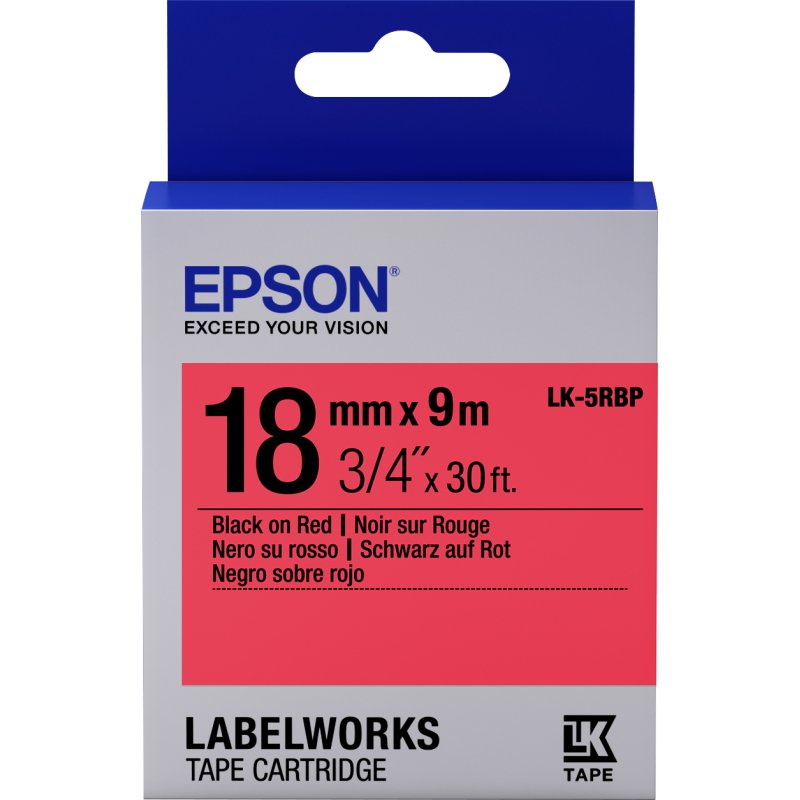 Epson LK-5RBP - Couleur Pastel - Noir sur Rouge - 18mmx9m