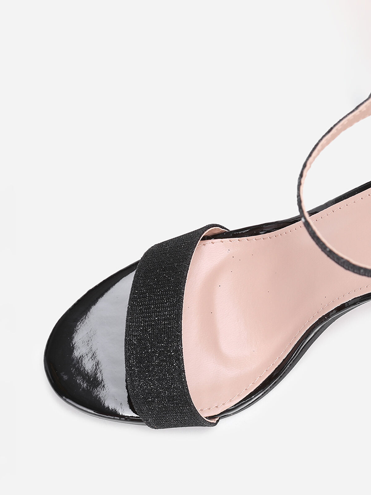 Sandales vernies en tissu pailleté- Noir