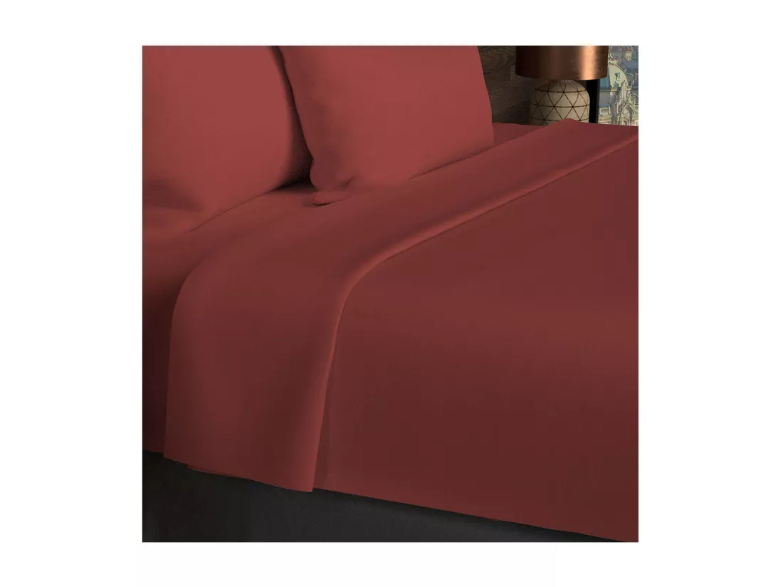 Drap plat en coton 57 fils 260x300 cm UNI brique, par Soleil d'ocre