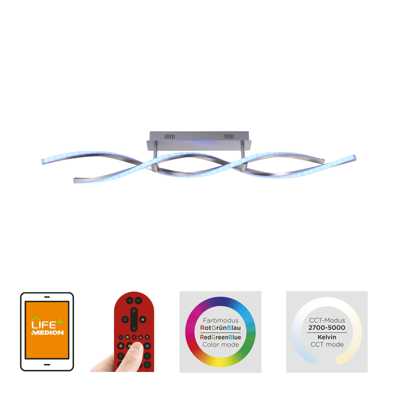 LED-Deckenleuchte - stahlfarben - SmartHome - RGB - 110 cm lang