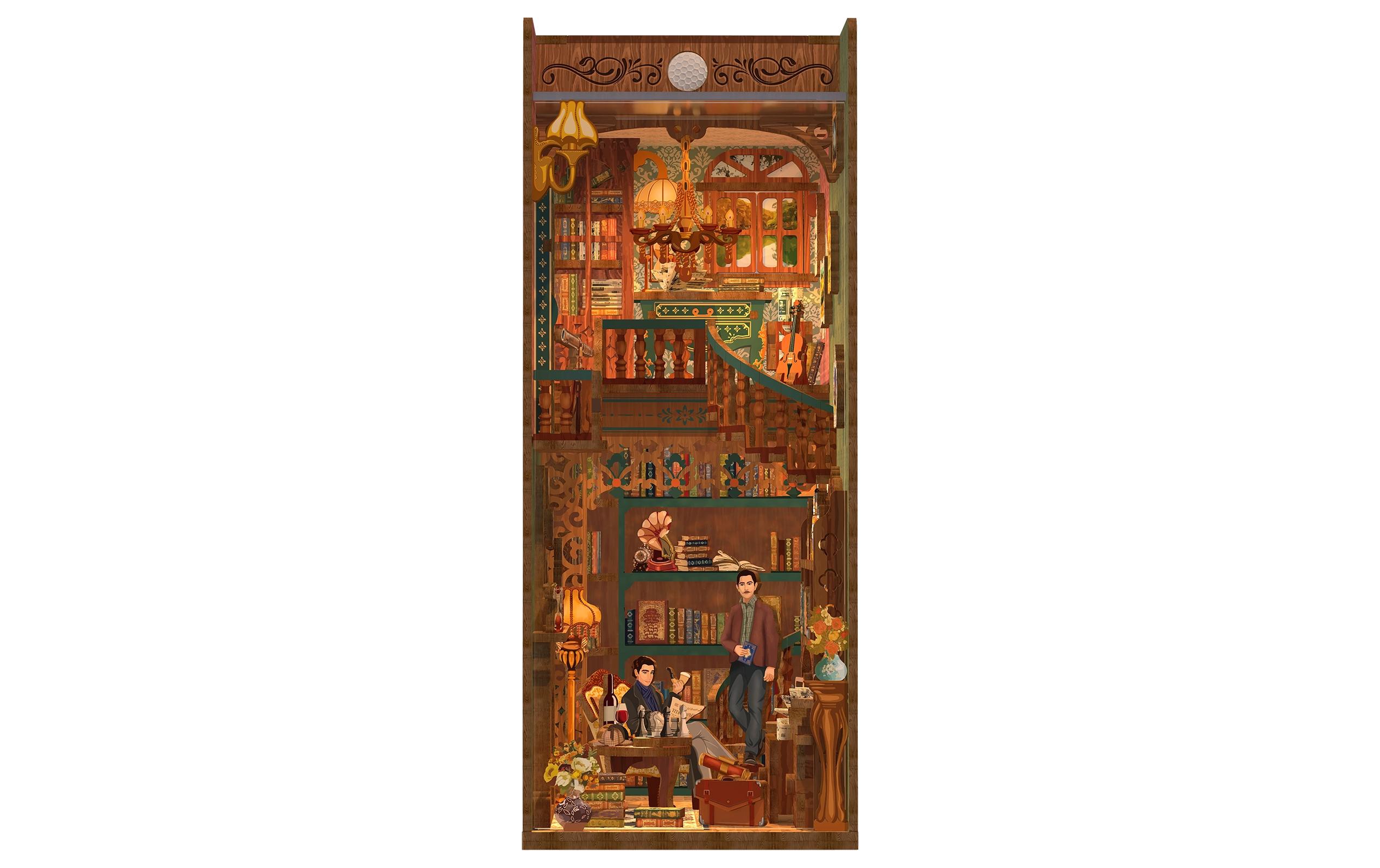Bausatz Book Nook Violin Detective Agency3D-Modell aus lasergeschnittenen Holzteilen