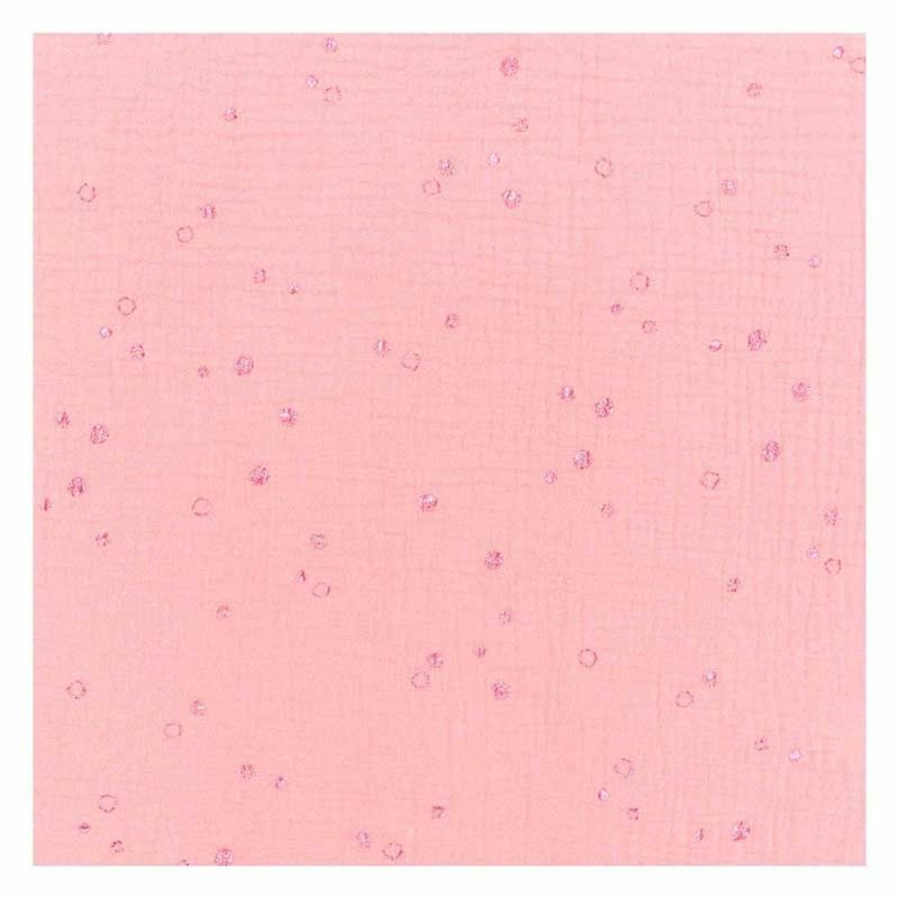 Tissu double gaze de coton 50 x 130 cm - 130 g / m² - saumon et hot foil