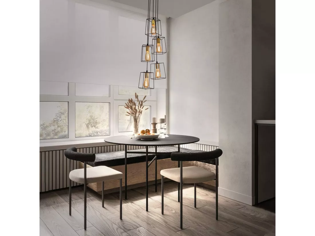 NETTLIFE Suspension vintage noire 5 lampes réglable en hauteur en métal E27 industriel