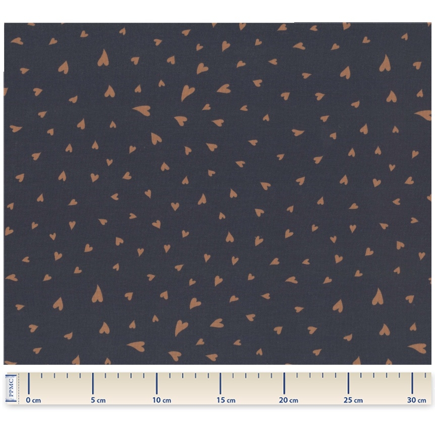 Tissu Jersey Coeur Caramel Marine