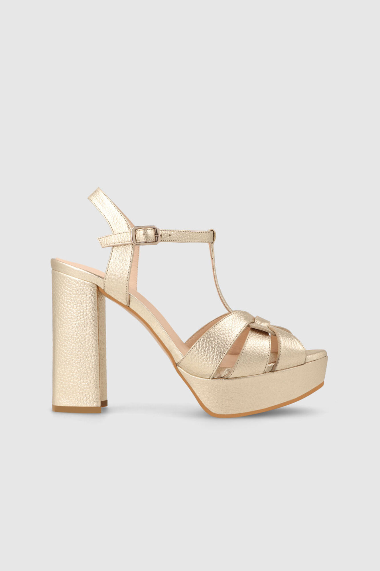 Sandálias plataforma de couro dourado - Amarelo