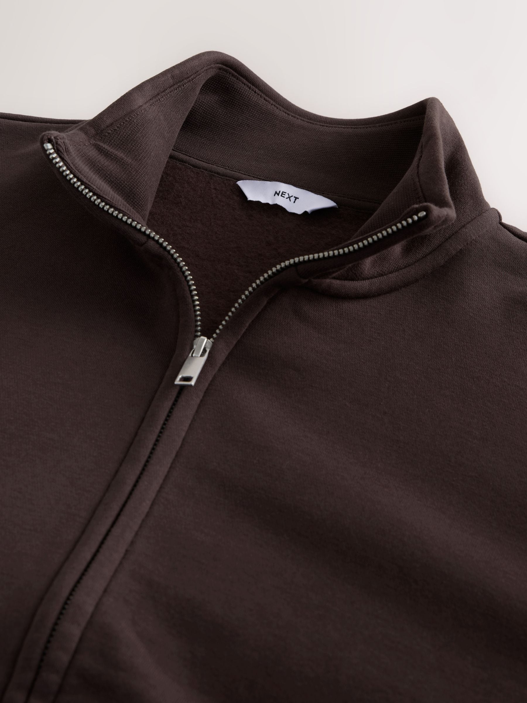 Chocoladebruin - Cotton Rich Jersey Full Zip Funnel Neck Sweatshirt