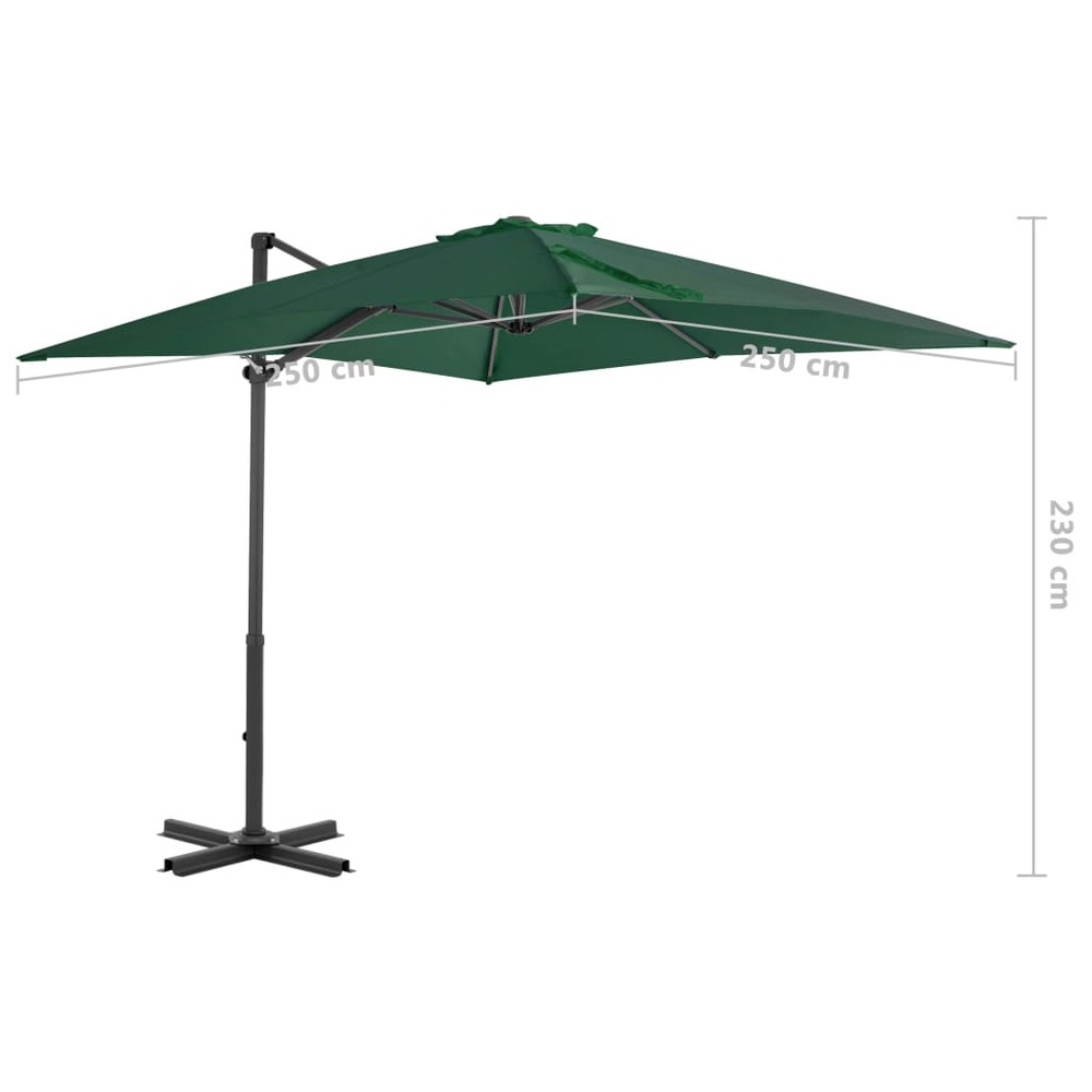 Parasol meuble de jardin en porte-à-faux et mât en aluminium 250 x 250 cm vert