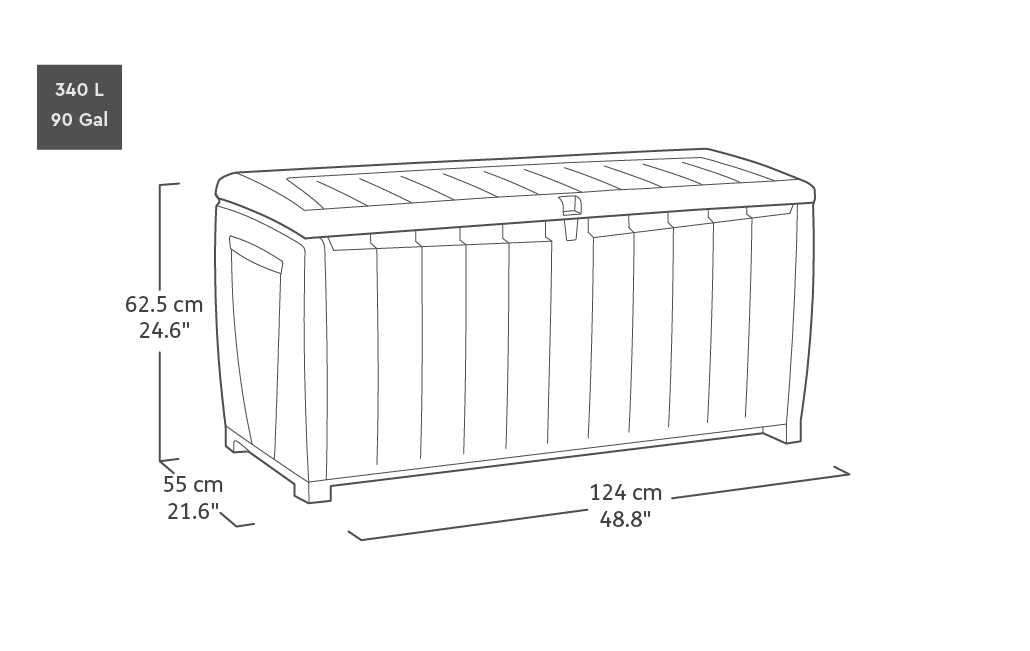 Keter Novel Opbergbox 340L - 124x55x62,5cm - Zwart