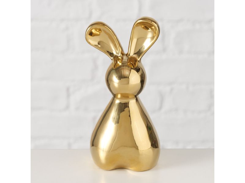 Boltze Aufsteller Hase Daggy 12 cm, Keramik, Gold Osterdeko