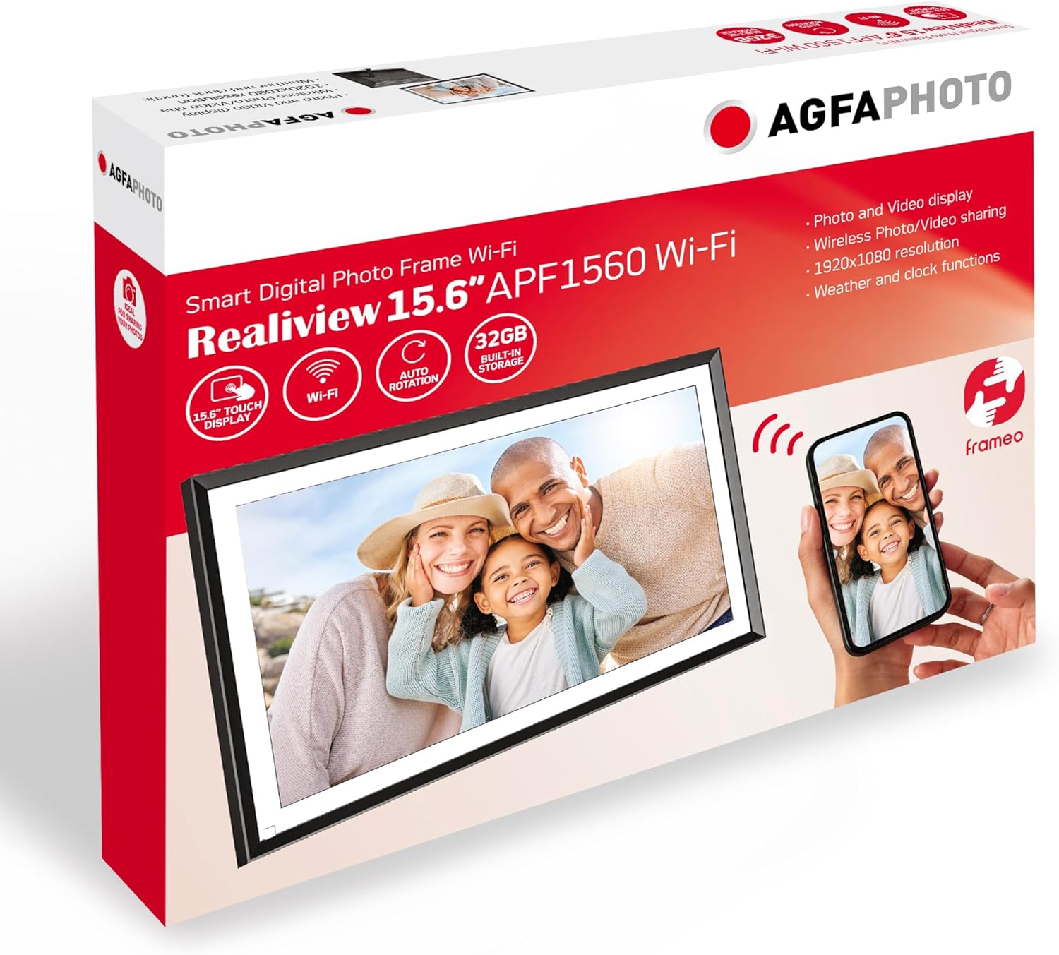 AGFA Photo Realiview APF1560WIFI – Digitaler Fotorahmen mit WLAN und integriertem 32-GB-Speicher – Fotos und Videos sofort teilen, hochauflösender 15,6-Zoll-Touchscreen – Schwarz