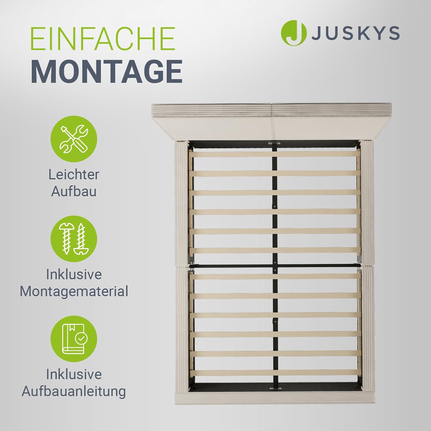 Juskys Polsterbett Salerno 140 x 200 cm – Cord Beige, modernes Bett mit Kopf- & Fußteil, stabilem Holz- & Metallrahmen, Lattenrost, 500 kg Tragkraft