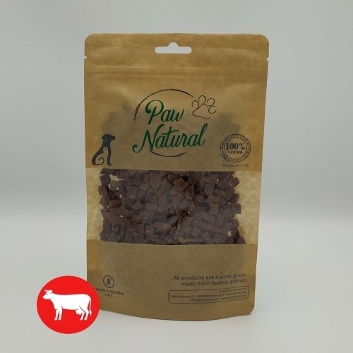 Petiscos Paw com sabor natural de carne bovina para cães.