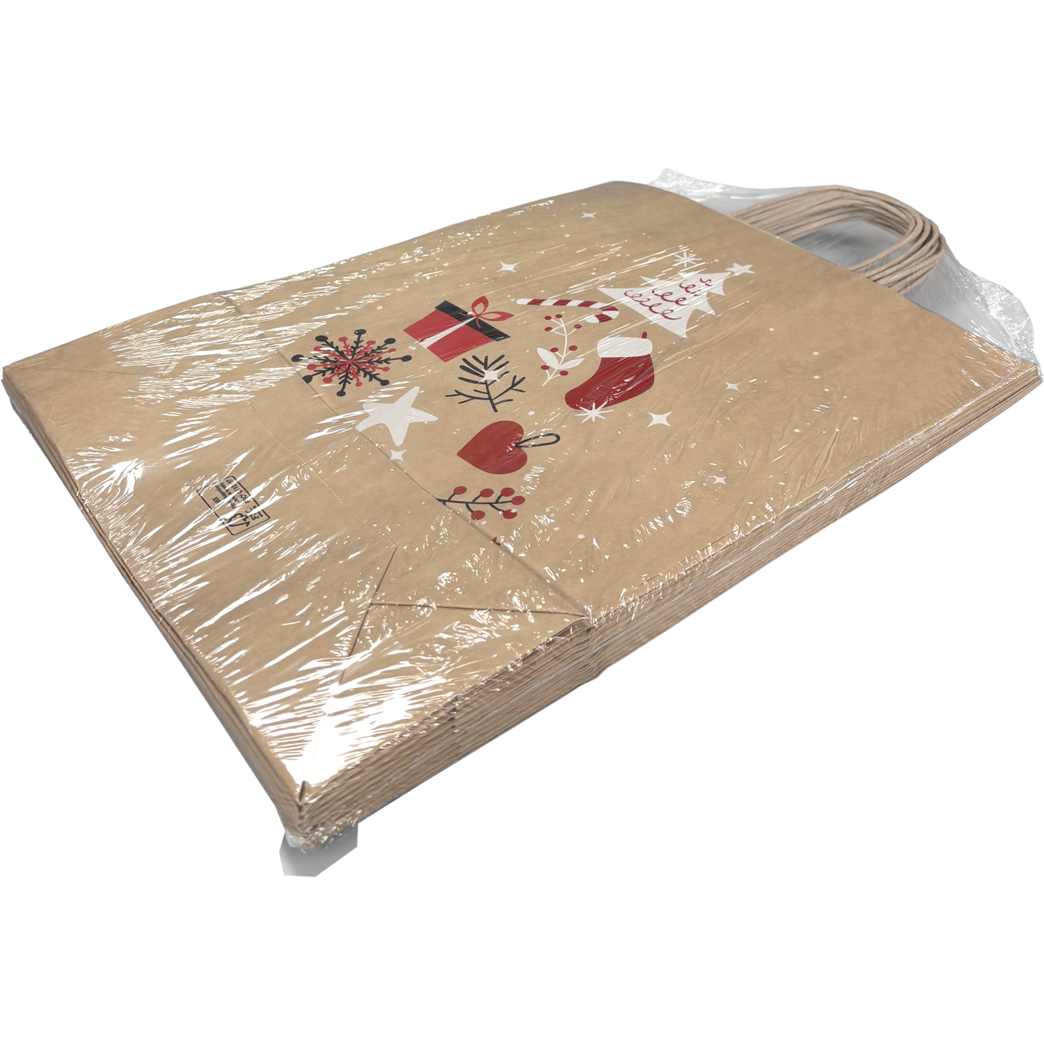 Tas, Boom, Papier, gedraaid papieren koord, 32x 12x41cm, draagtas, bruin/rood/wit/zwart