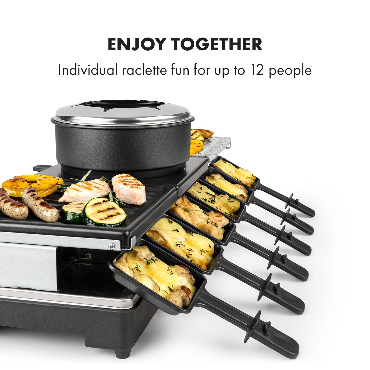 Fonduelette XL 3-in-1 Raclettegrill Fondue Naturstein 1650W 12 Pers