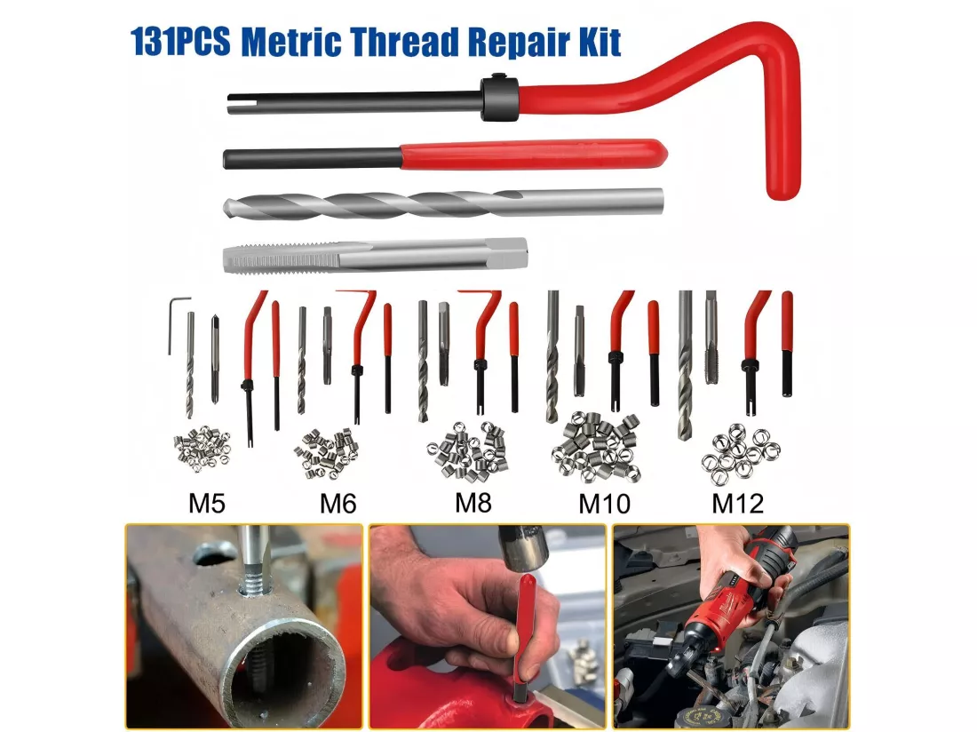 131 pcs Outils de filetage, M5, M6, M8, M10, M12 manchon fileté, avec boîte de rangement