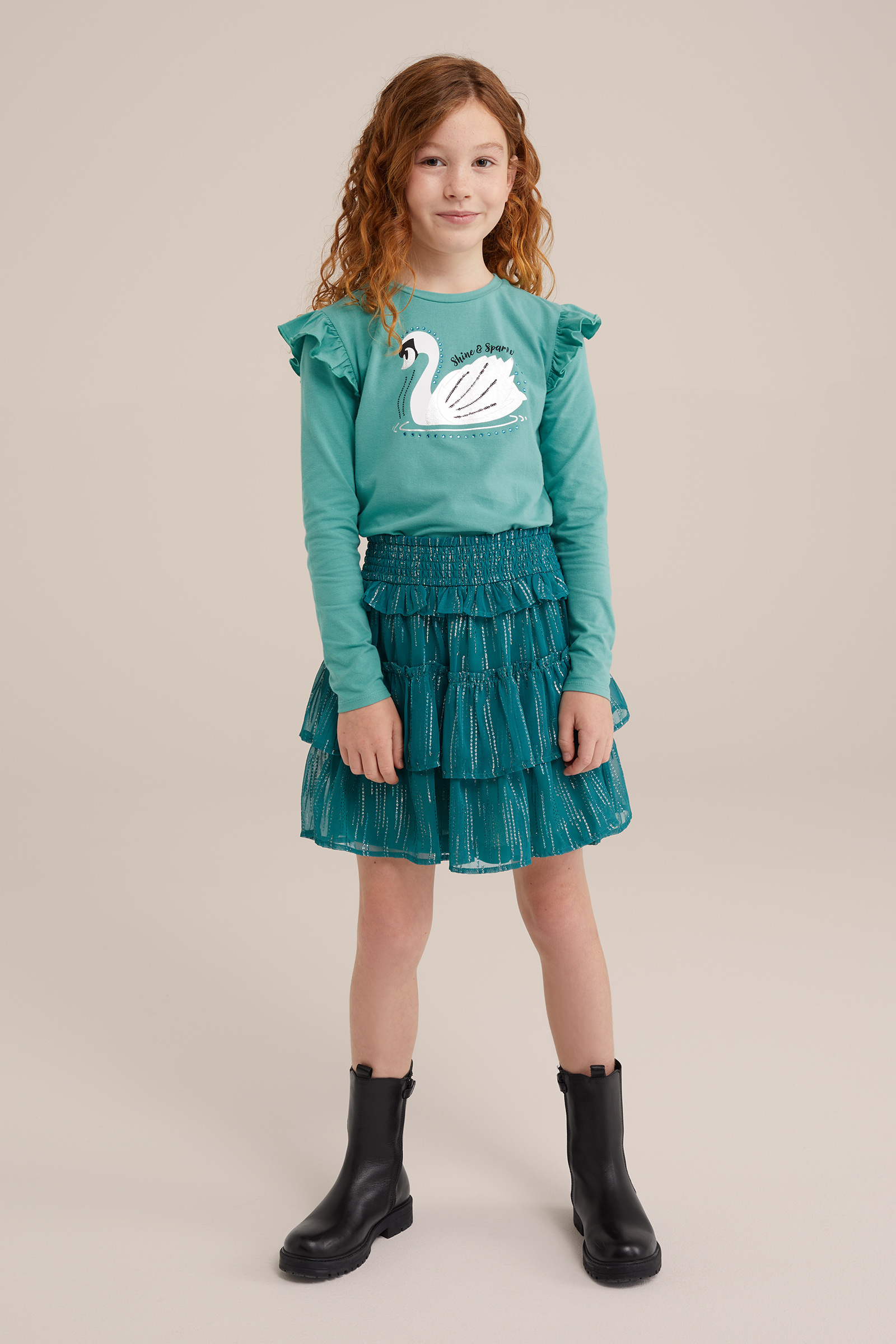 Meisjes rok met dessin WE Fashion Zeegroen
