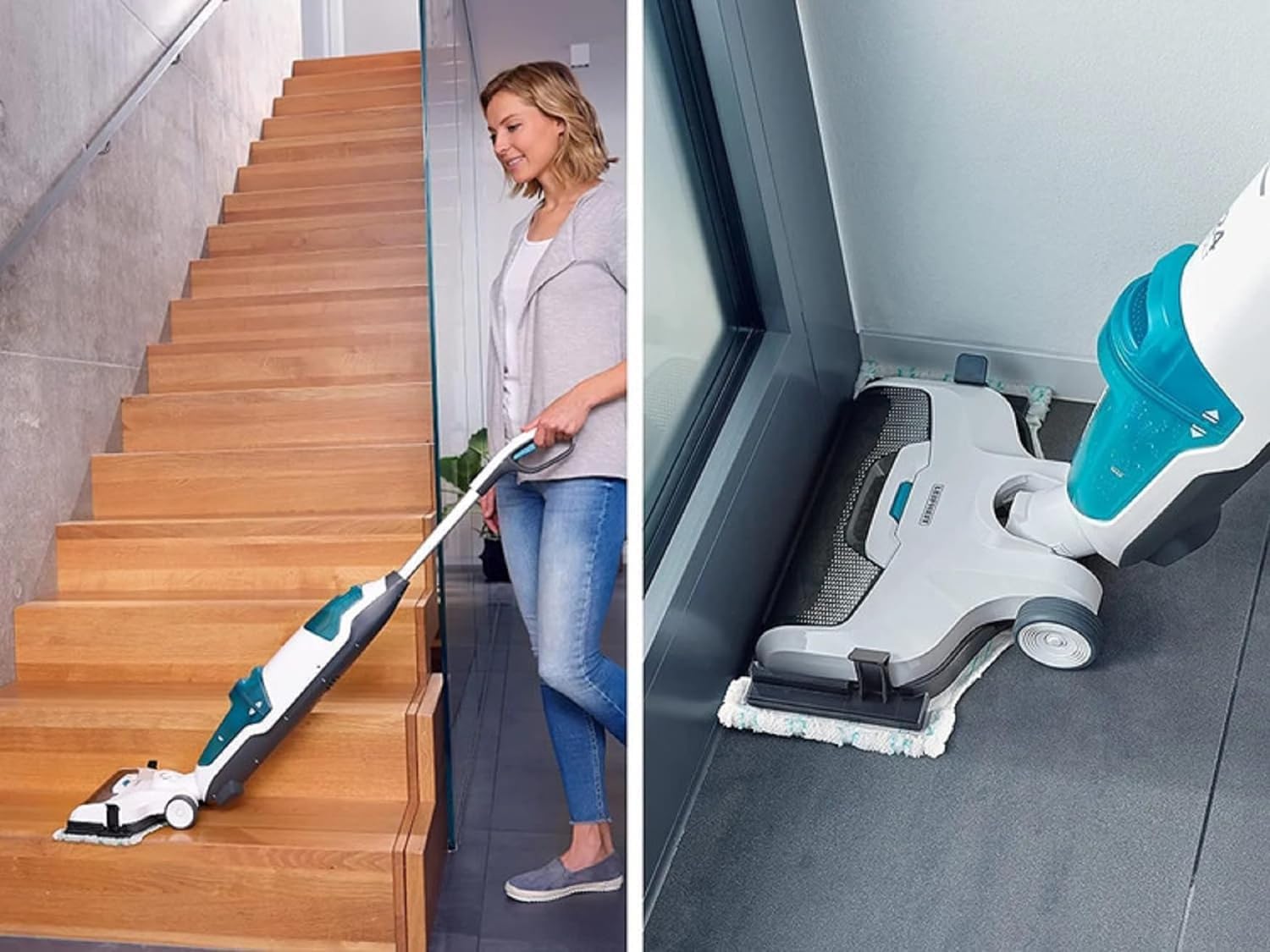Leifheit Set Akku Saugwischer Regulus Aqua PowerVac inkl. zwei Ersatzrollen, saugen und wischen, Nasssauger mit leistungsstarken 24V, kabelloser Waschsauger mit Standfunktion, 22 min Akku-Laufzeit