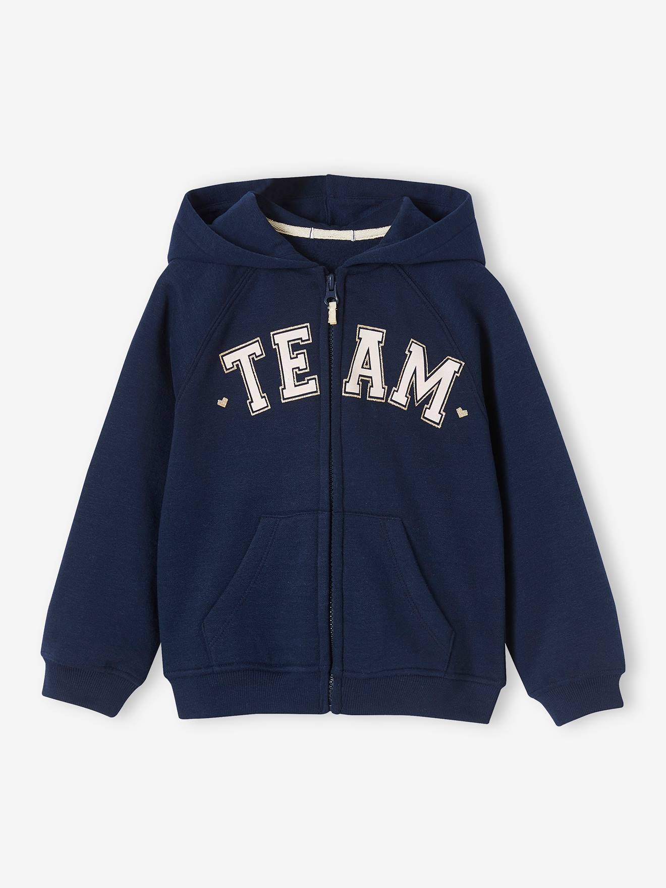 Moletom feminino azul marinho com zíper e estampa 