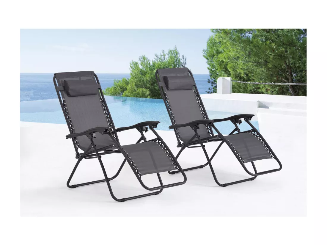 Lot de 2 transats de jardin inclinable noir/gris MANIHI