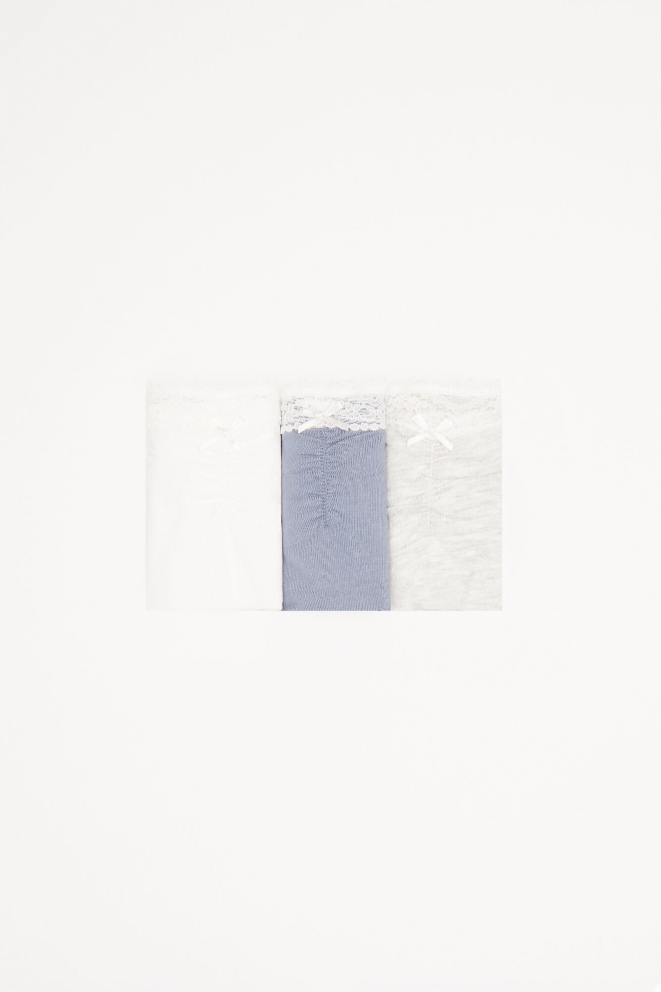 Conjunto de 3 calcinhas clássicas de algodão com renda - azul