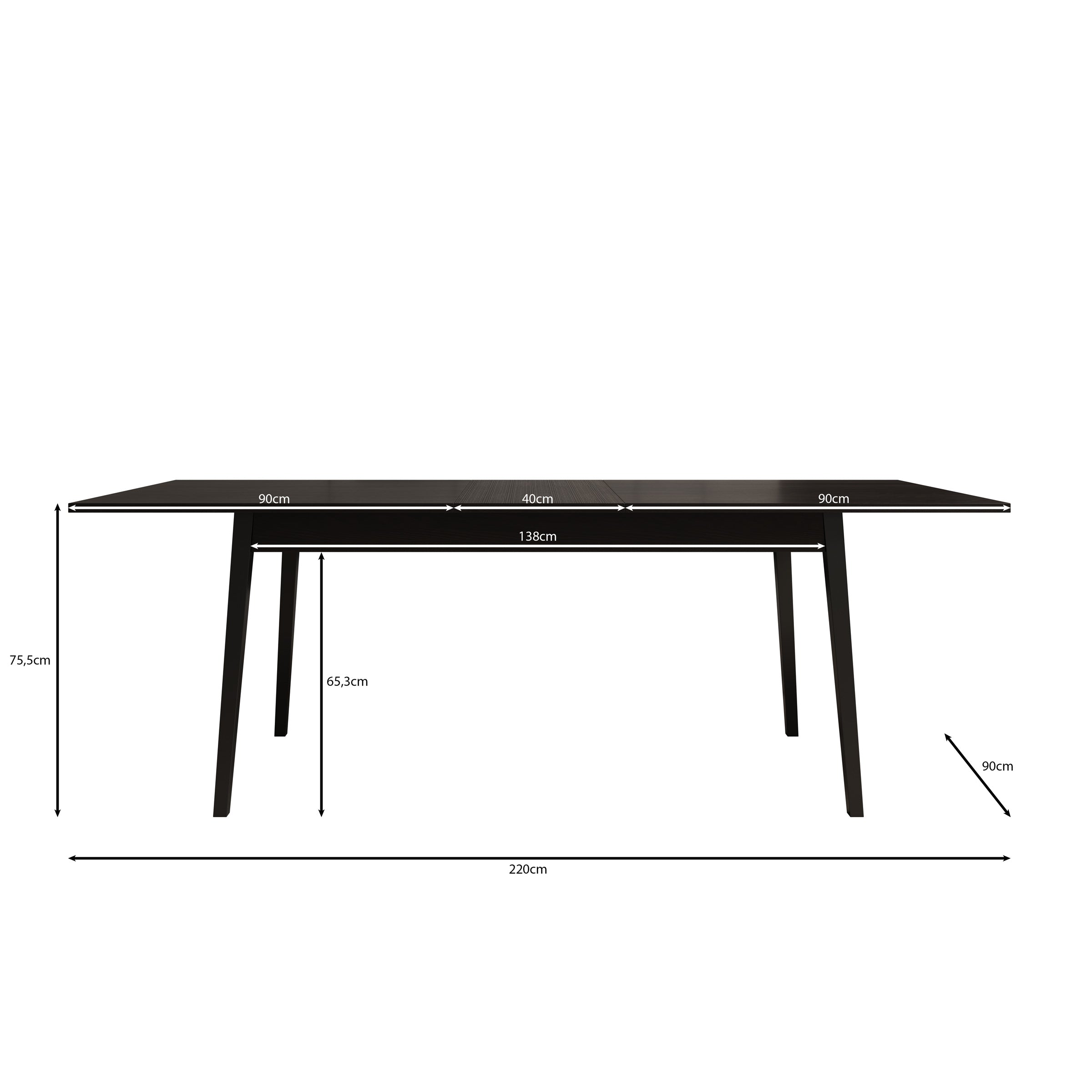 Meubella - Eetkamertafel Monor - Zwart eiken - 220 cm - Uitschuifbaar
