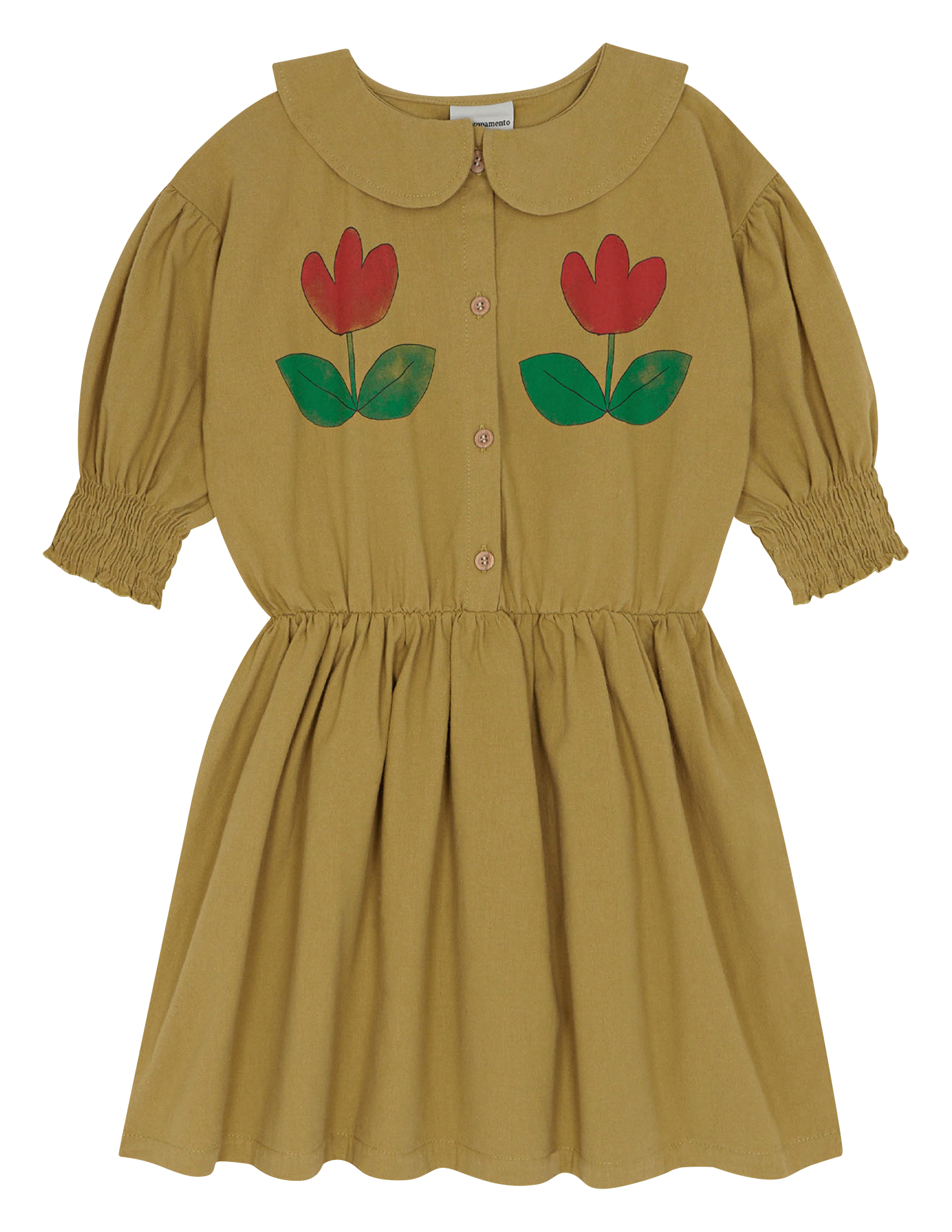 Robe courte col classique imprimée en coton| Vert