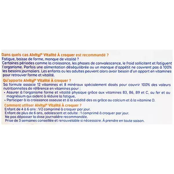 Alvityl Vitalité 12 vitamines et 8 minéraux dès 4 ans 30 comprimés à croquer