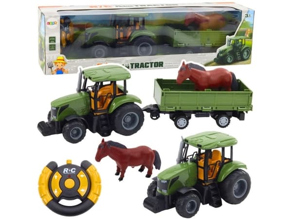 Lean Toys fjernstyrt traktor med tilhenger og hestefigur