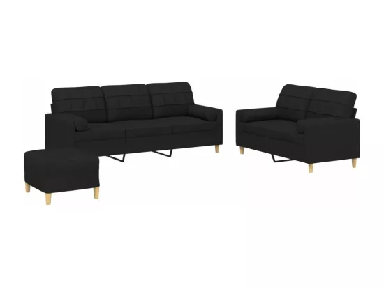 Ensemble de canapés 3 pièces avec coussins noir tissu