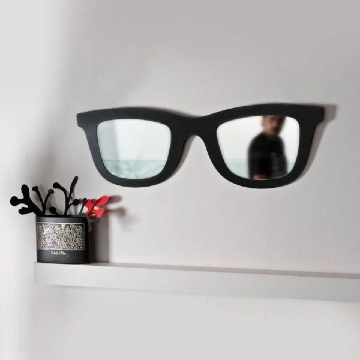 Totalcadeau Lunettes Miroir/Cadre Photo - Noir
