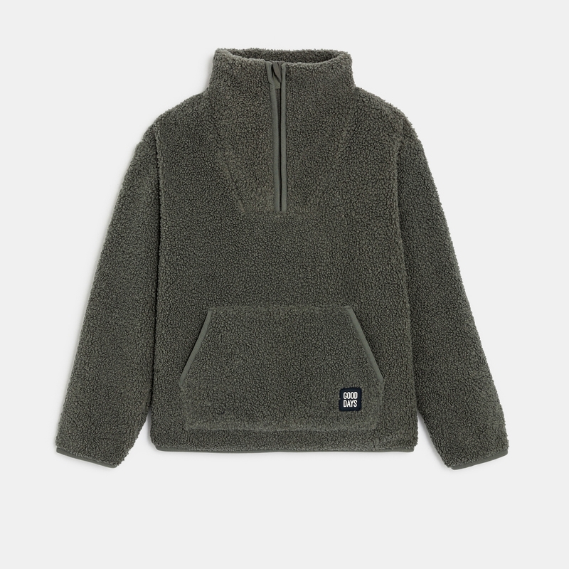 Sweat en polaire sherpa vert garçon