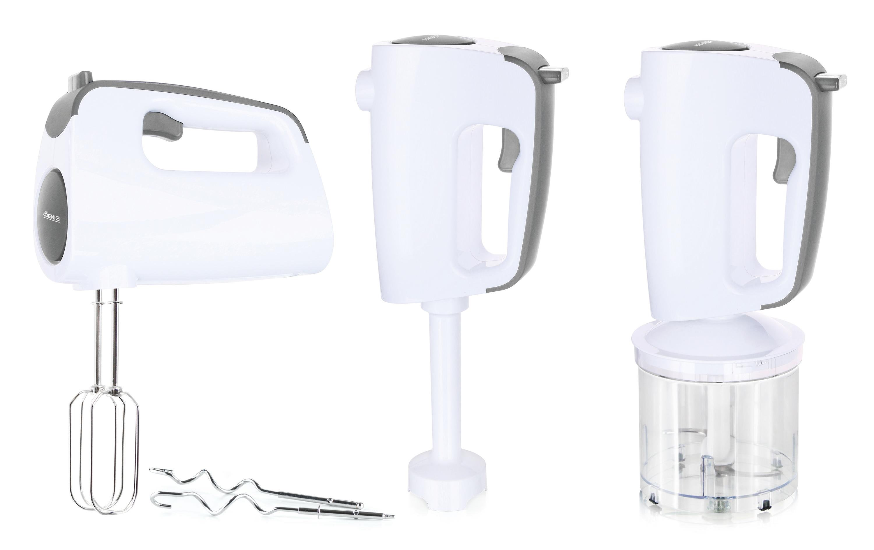 Handmixer 4-in-1 WeissHandmixer mit Knethaken, Zerkleiner und Pürierstab
