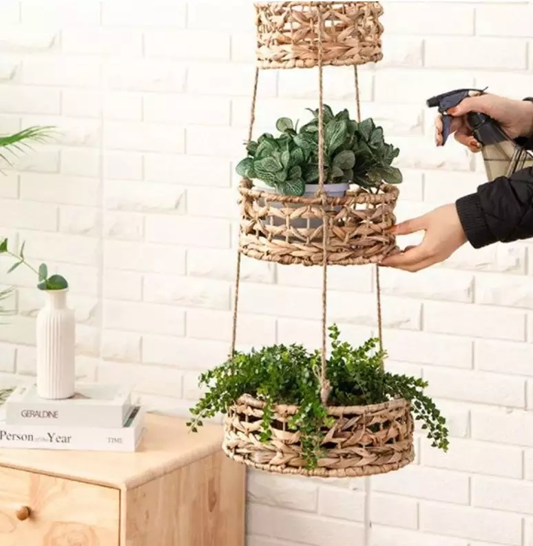 Hängende 3-fach Rattan Körbe Home Accessoire Deko Organizer - Braun