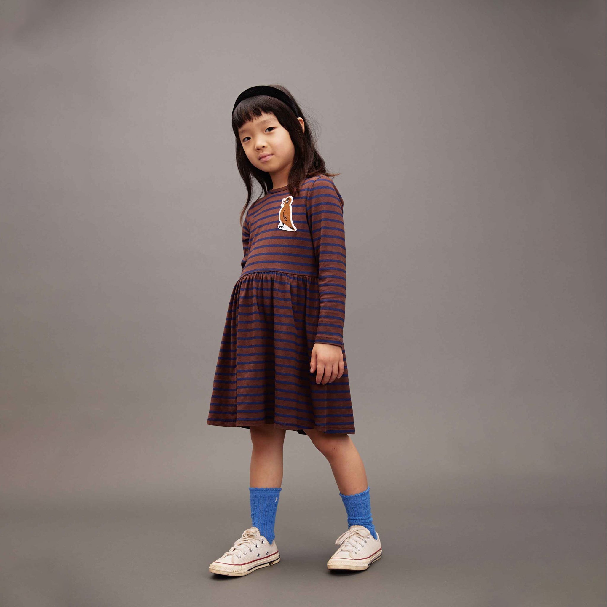 Kleid Stripe Bird Patch Brown