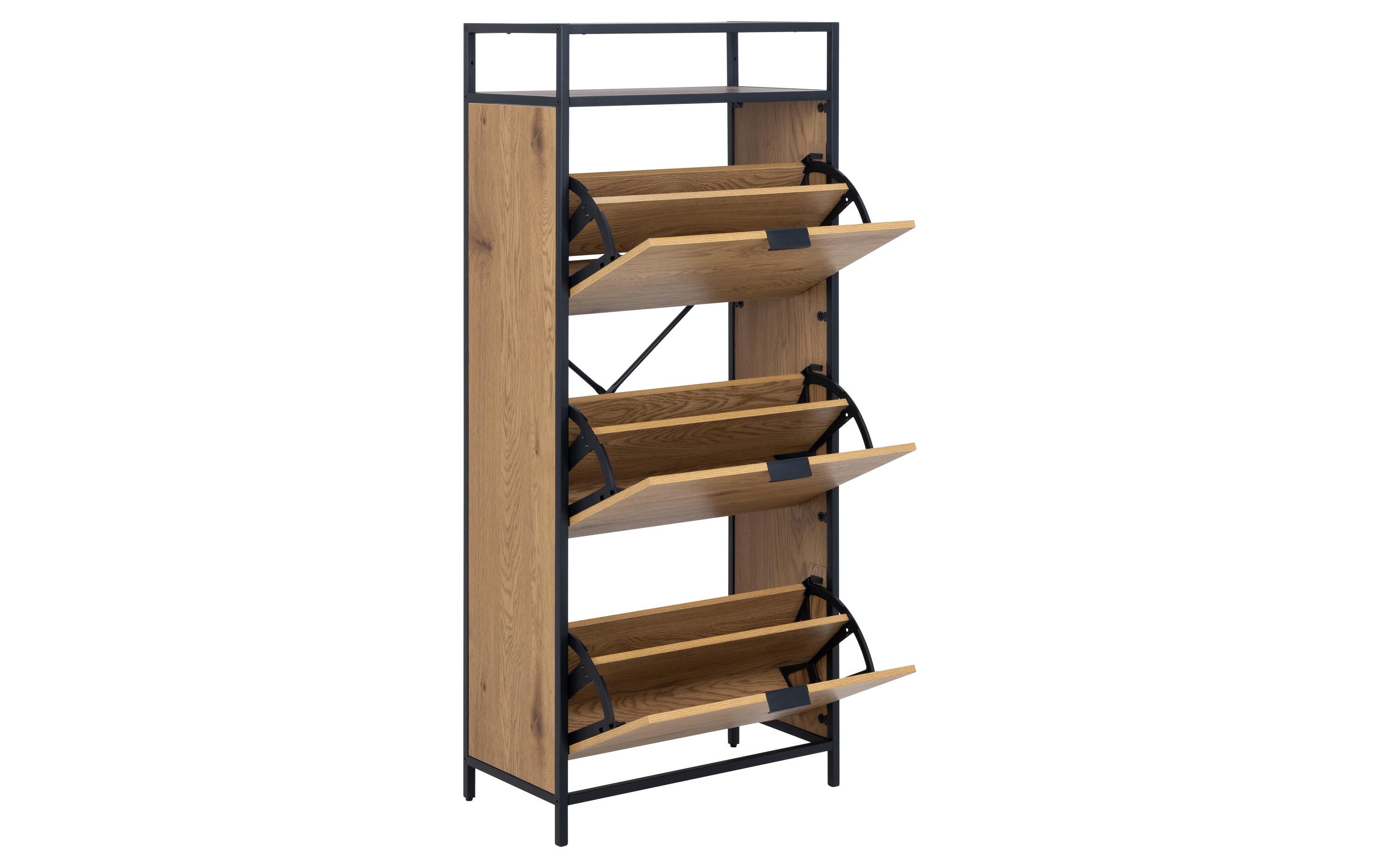 Schuhschrank Seaford 56 x 30 x 129 cm, Nature/Schwarz<br>Schuh-Organizer