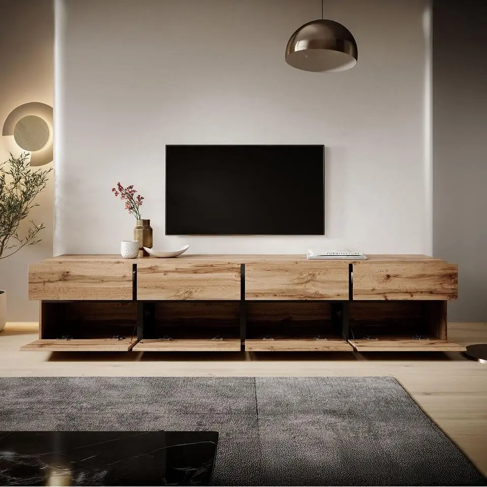 Meubella - TV-Meubel Cainan - Eiken - Zwart - 225 cm