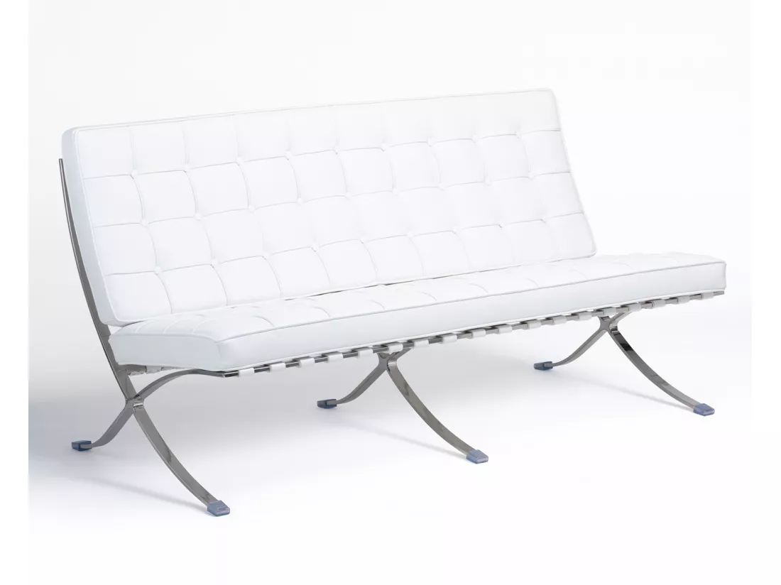 Canapé design 2 places cuir capitonné blanc Barka