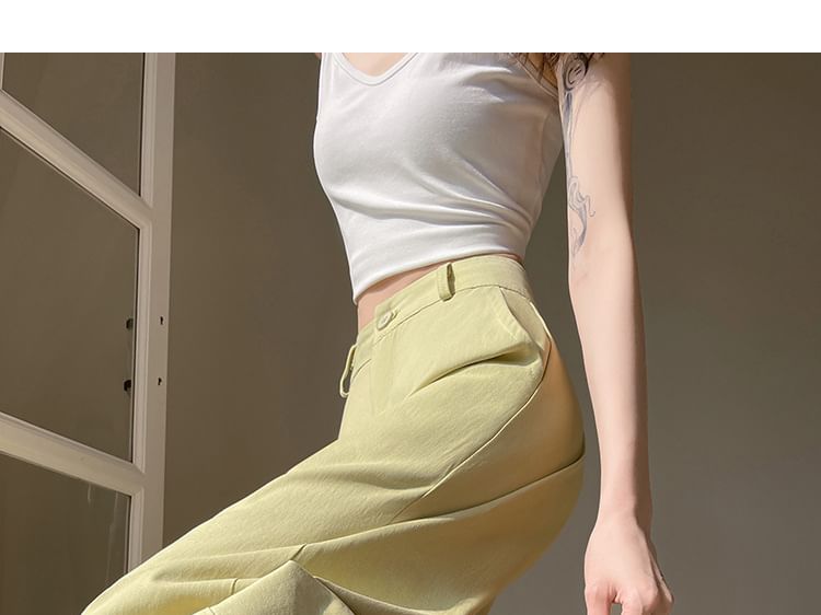 hollybunbur - High Rise Plain Wide Leg Pants