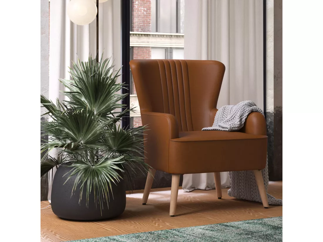 Wynn | Chaise d'appoint rembourrée en faux cuir camel