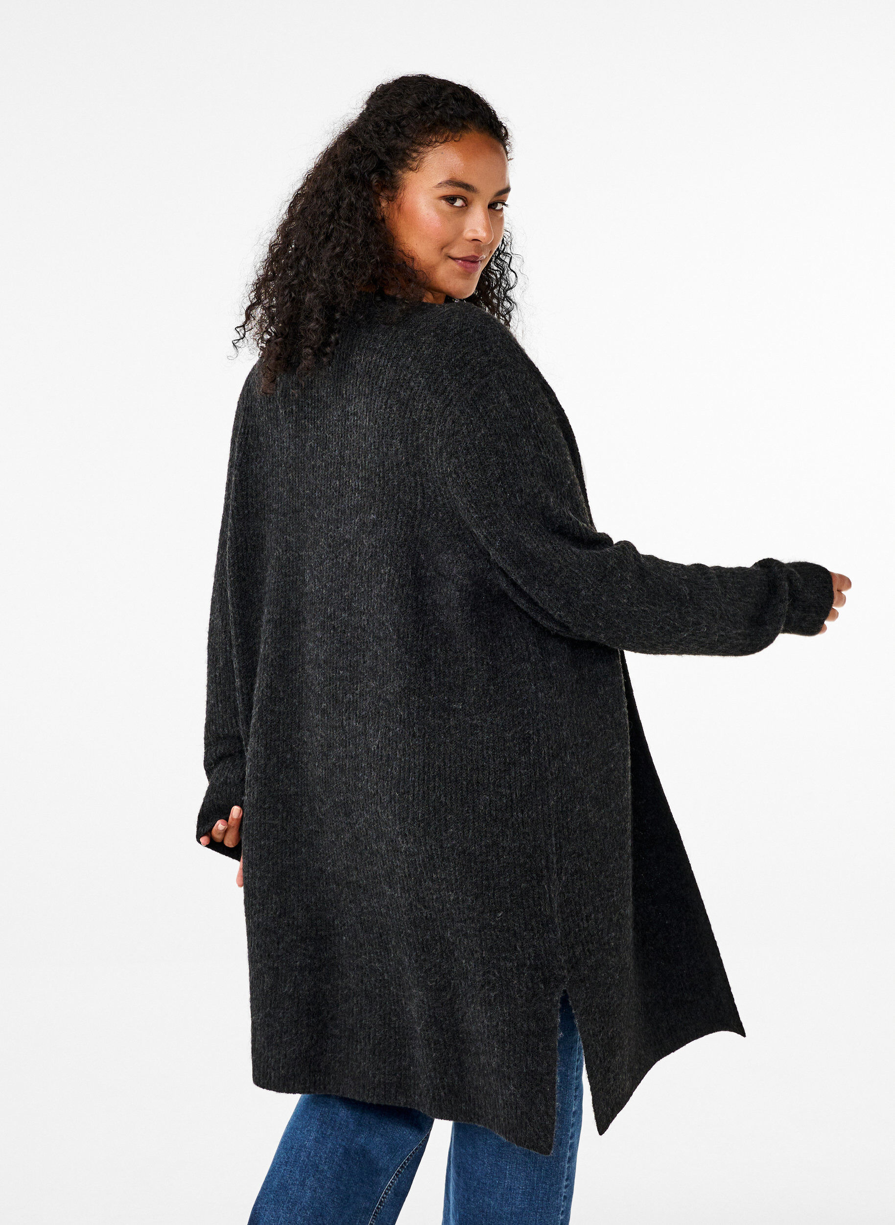 FLASH - Ribstrikket cardigan med slidser