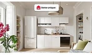 Vente-unique-Küchenzeile - Mit Arbeitsplatte 200 cm - Weiß & Holzfarben - CARMEO