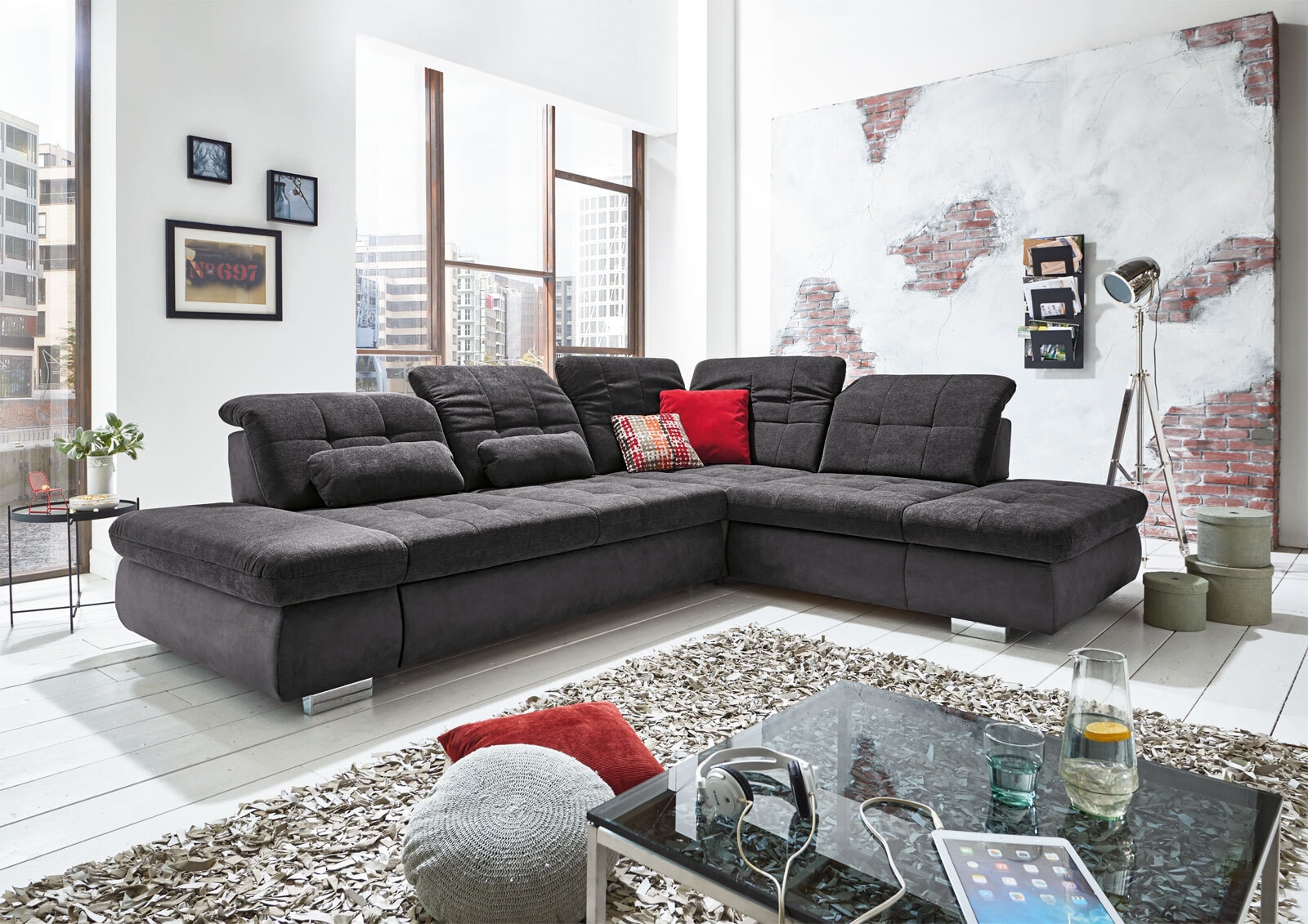 Wohnlandschaft LANCE 323 x 260 cm Stoffbezug belle black