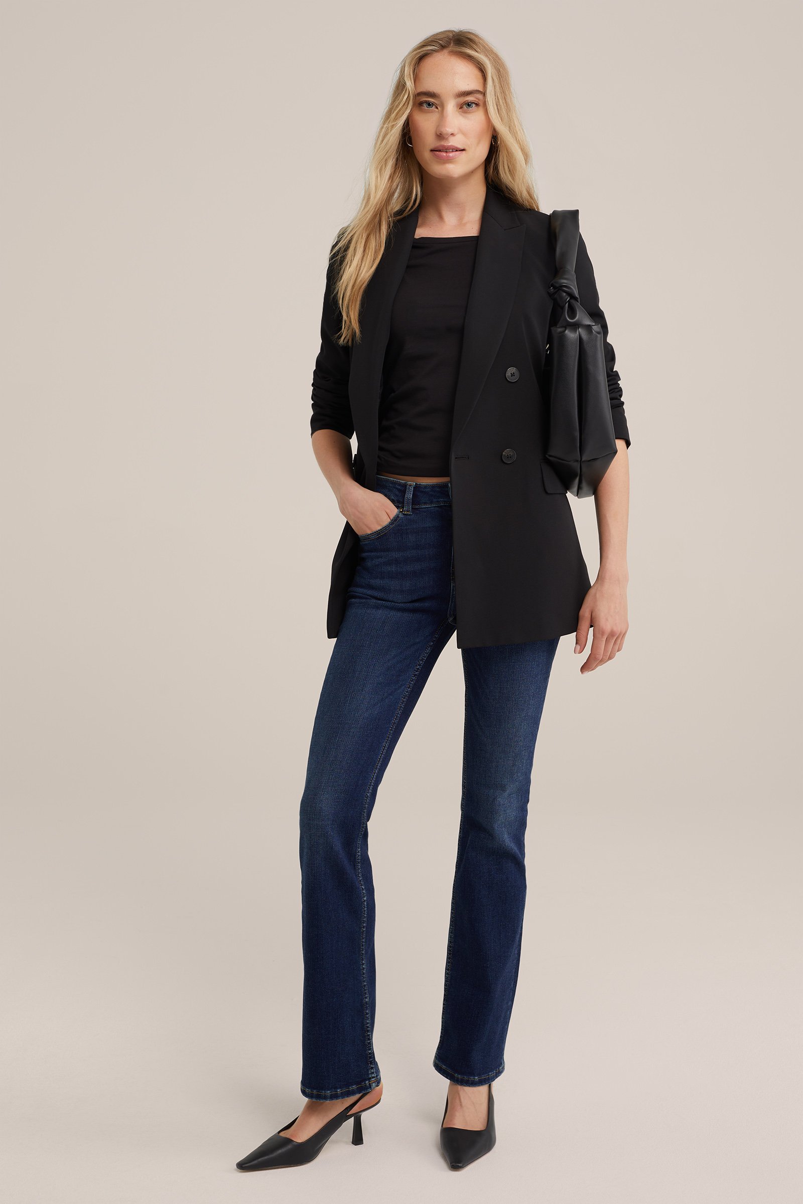 T-shirt met driekwart mouwen WE Fashion Zwart