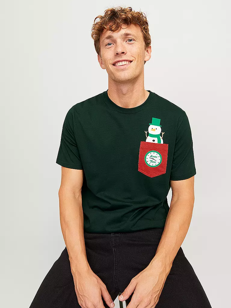 JACK & JONES T-Shirt JJXMAS dunkelgrün