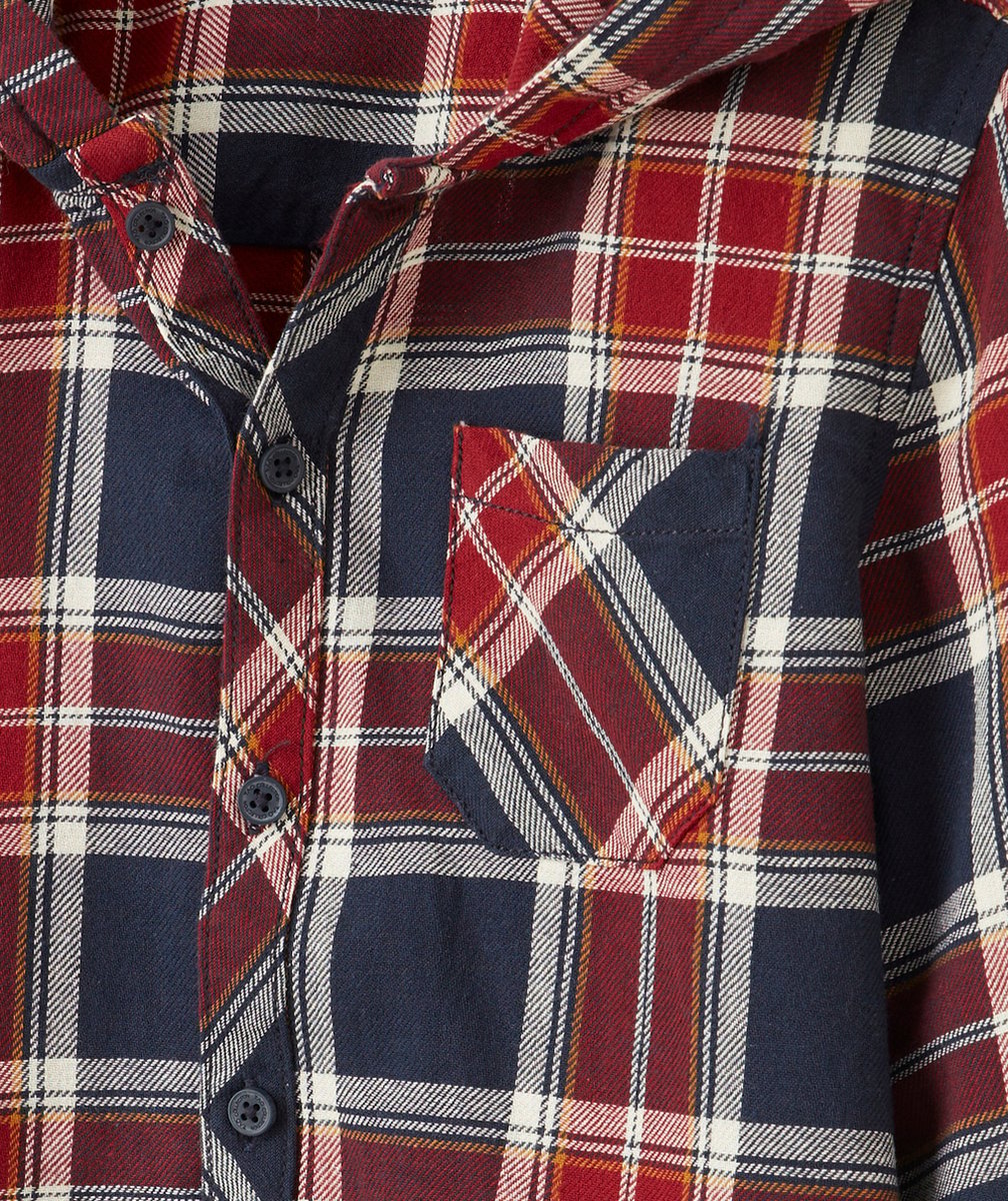 CHEMISE À CAPUCHE À CARREAUX GARÇON MARINE ET BORDEAUX