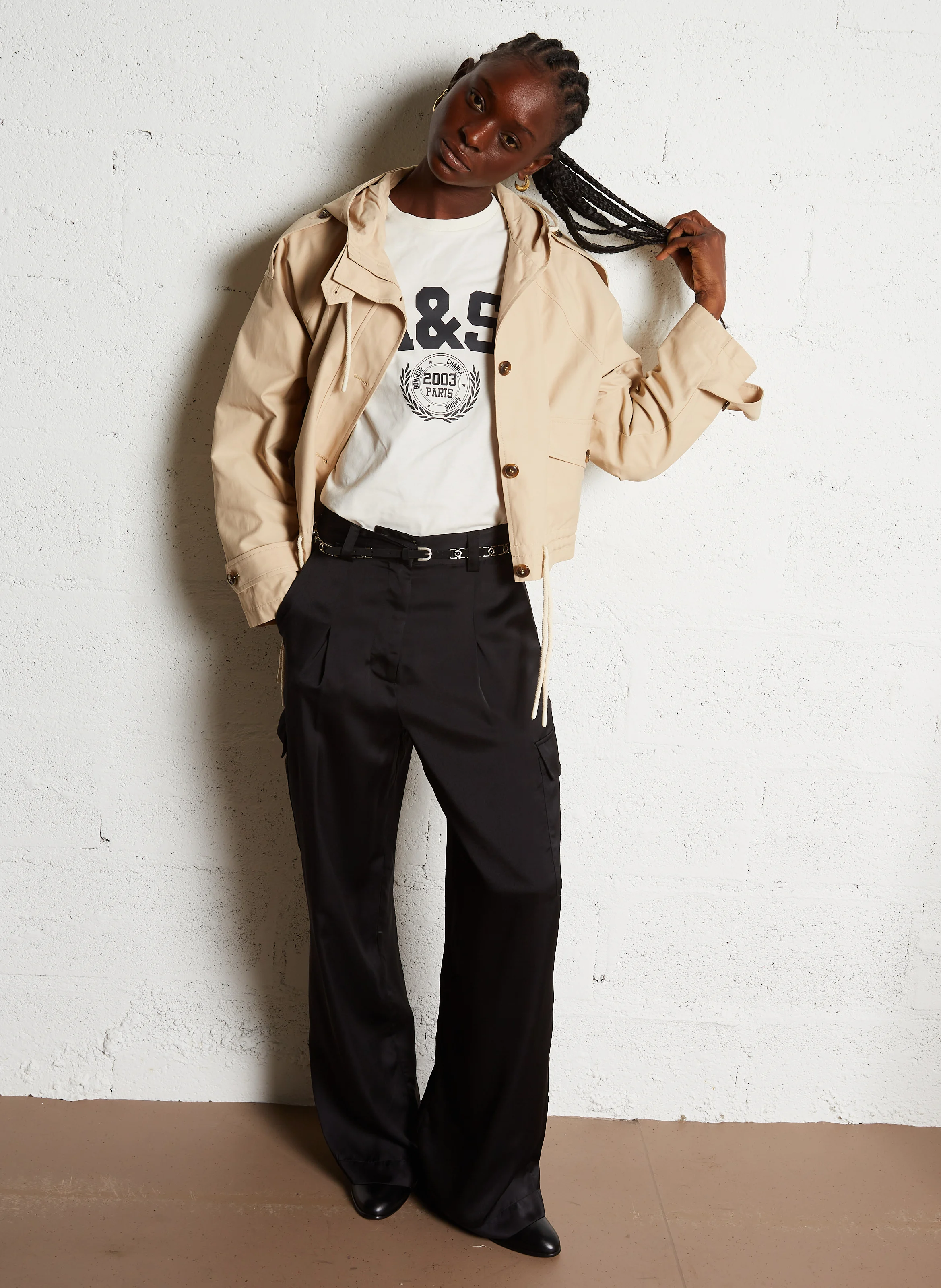 TORRY - Veste droite col montant en coton mélangé | Beige