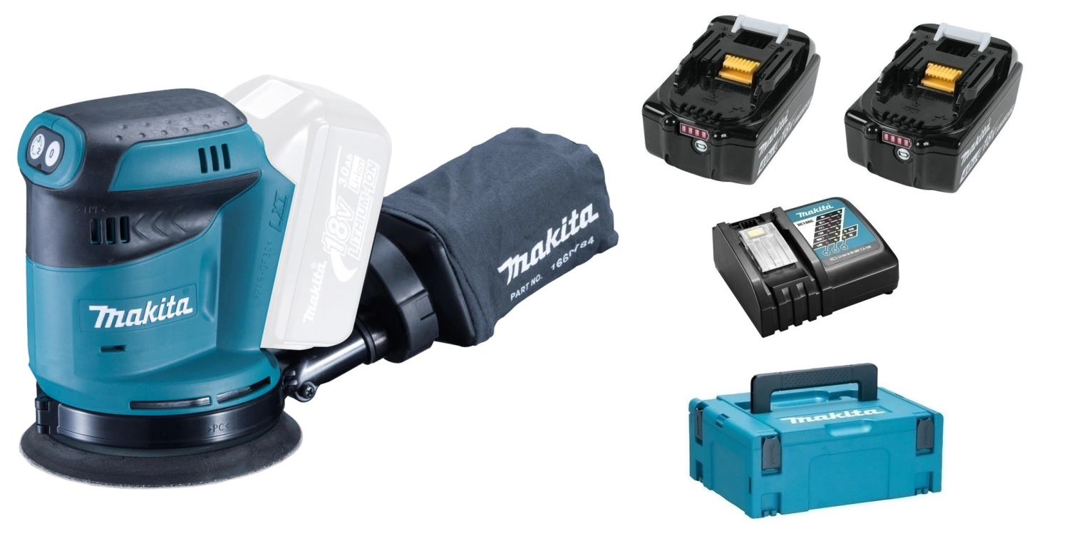 Makita DBO180RMJ 18V Li-Ion Accu excentrische schuurmachine set (2x 4.0Ah accu) in Mbox - 125mm